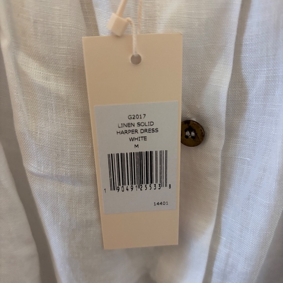 NWT Eberjey 100% Linen Harper Button Front Midi Dress White M - Picture 9 of 10